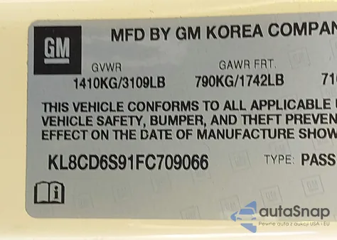 2015 Chevrolet Spark 1Lt Cvt z USA, uszkodzony, nr VIN KL8CD6S91FC709066